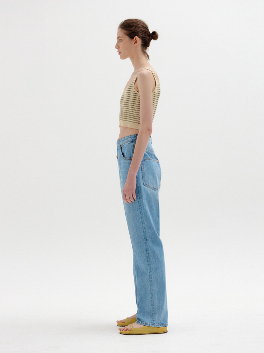 SENEVA Asymmetric Front Denim Pants - Denim Blue