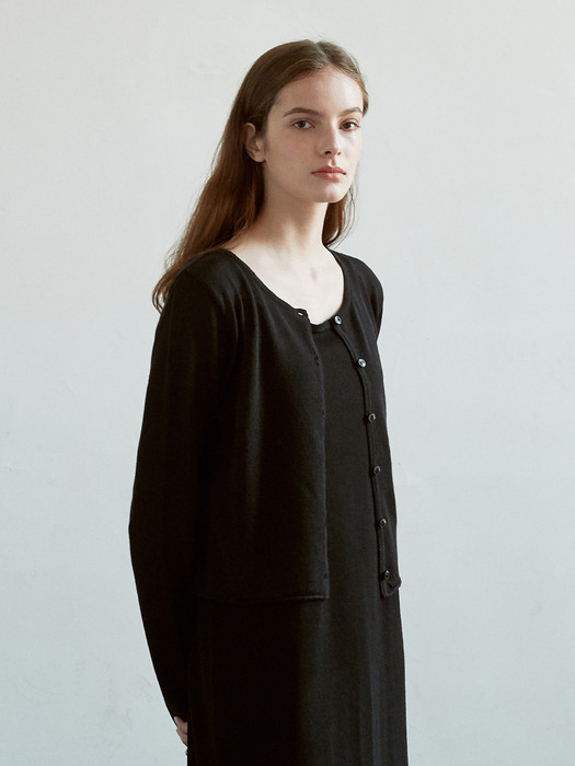V.linen crop knit cardigan (black)