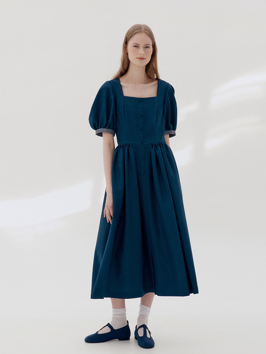 [N]HAMDEOK Square neck dress (Blue navy)