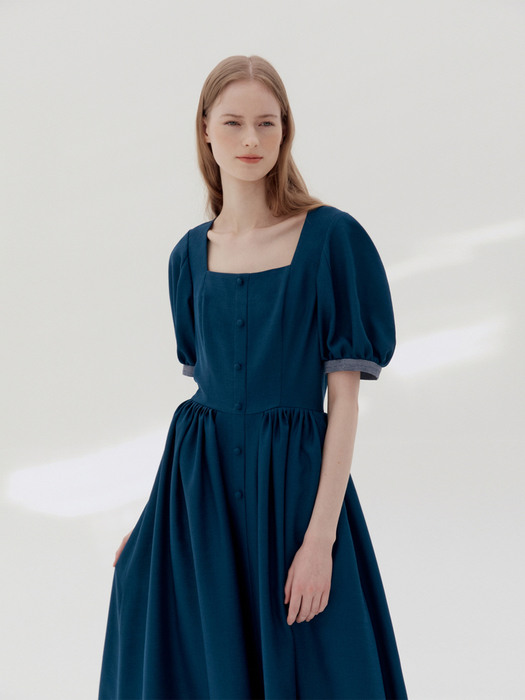 [N]HAMDEOK Square neck dress (Blue navy)