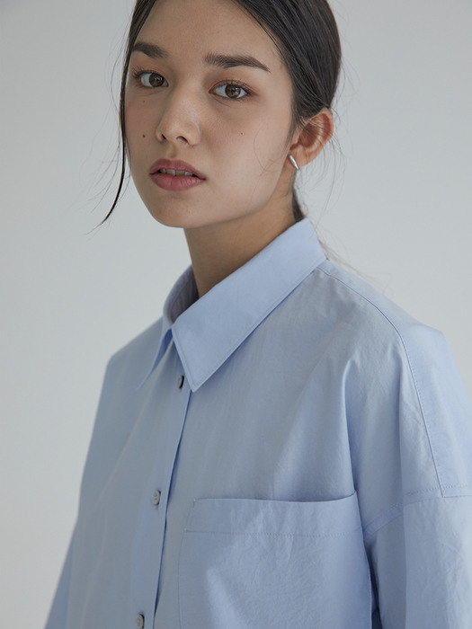 Big Pocket Basic Half Sleeves Shirts(Blue)