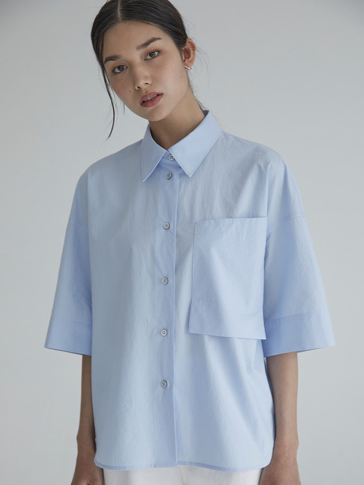 Big Pocket Basic Half Sleeves Shirts(Blue)