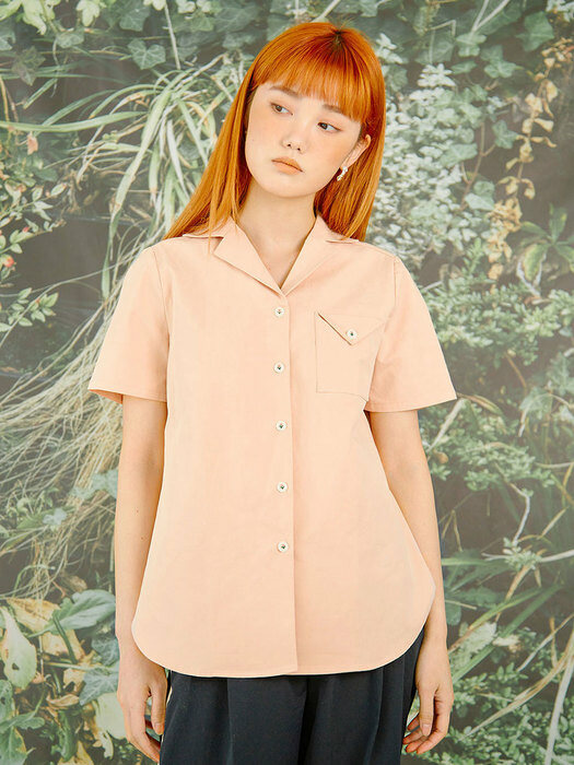 flower stitch open collar shirts (pink) / 플라워 스티치 오픈카라셔츠 핑크