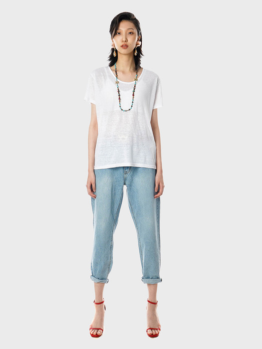 Wide Neck Linen T-Shirts[White(WOMAN)]_UTT-ST15 