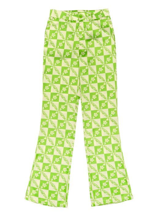 Satin Checkerboard Flare Pants Lime/Lemon