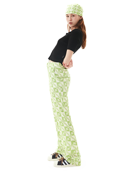 Satin Checkerboard Flare Pants Lime/Lemon