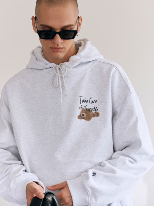 UNISEX TAKE CARE TEDDY HOODIE LIGHT MELANGE GREY_M_UDTS1C104G2