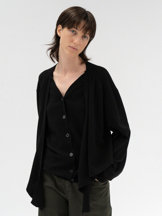 wool layer knit cardigan (black)