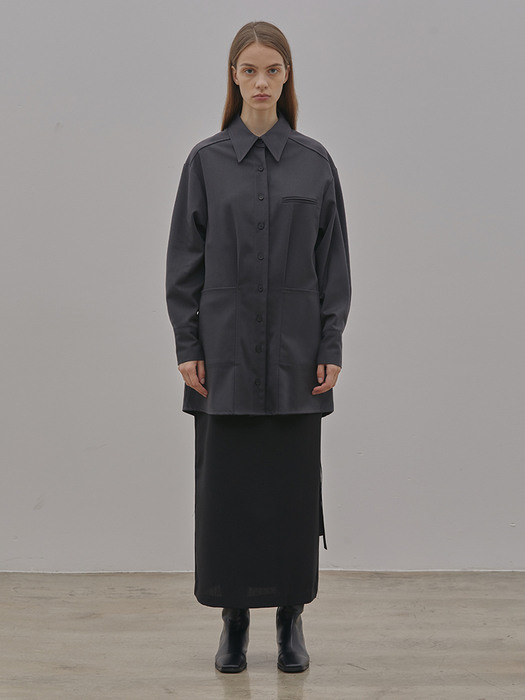 BELTED HALF JACKET_Charcoal