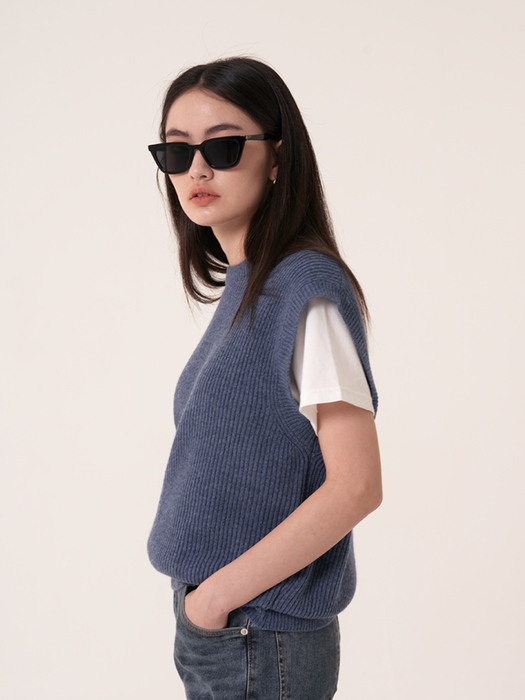 Cashmere blended knit vest - Blue