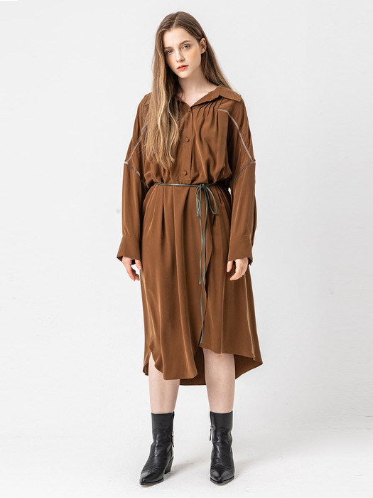Pin tuck point dress_BROWN