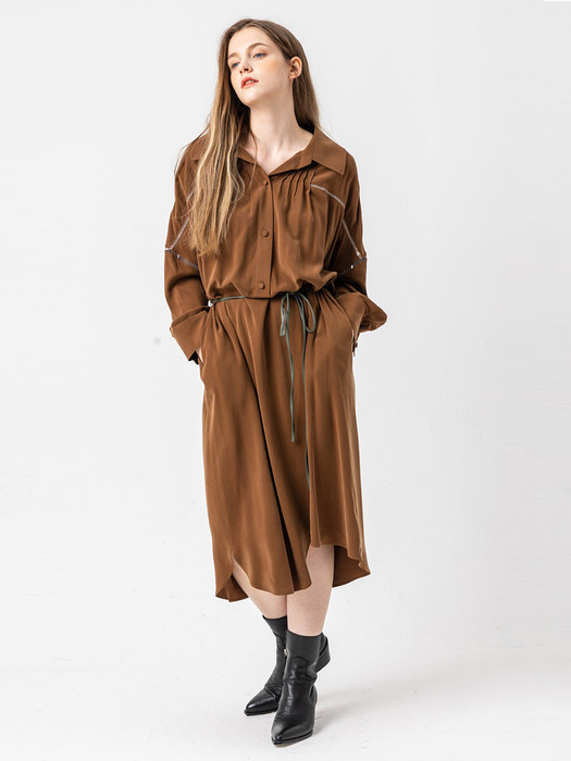 Pin tuck point dress_BROWN