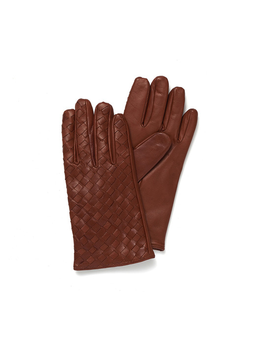Woven Nappa Gloves For Men_Cognac
