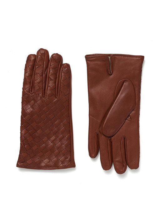 Woven Nappa Gloves For Men_Cognac