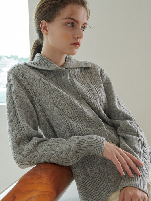 Cashmere Cable Knit Cardigan_gray
