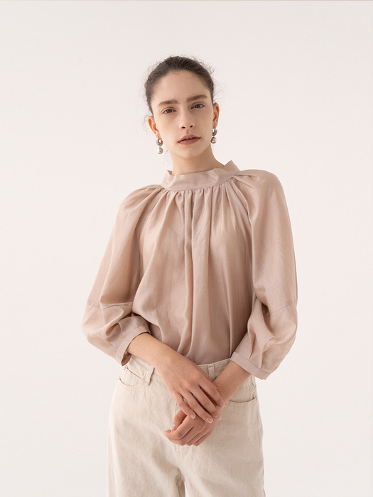 Gathered Neck Blouse Toast