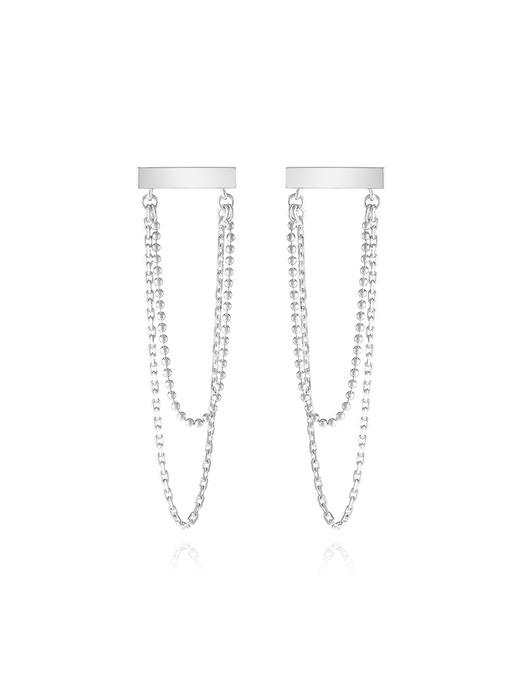 [Silver 925] Square-bar Double-line drop Earrings(SV)