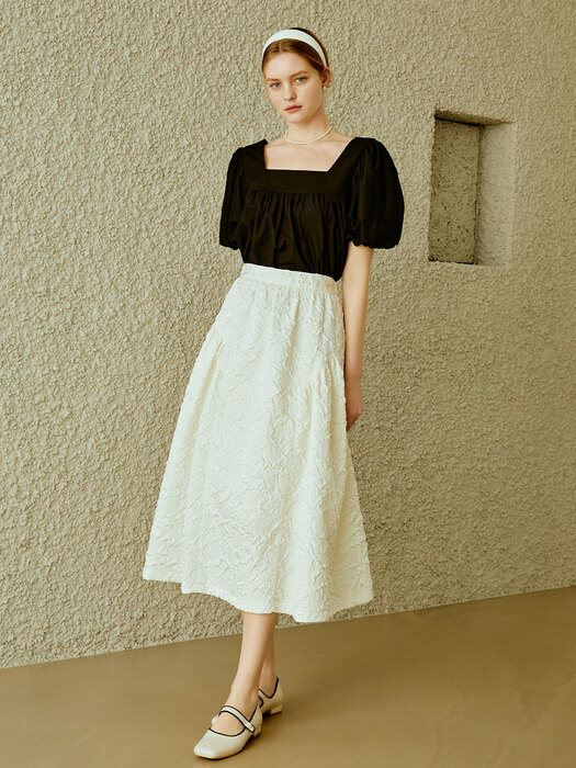 Shirring flare skirt (cream)