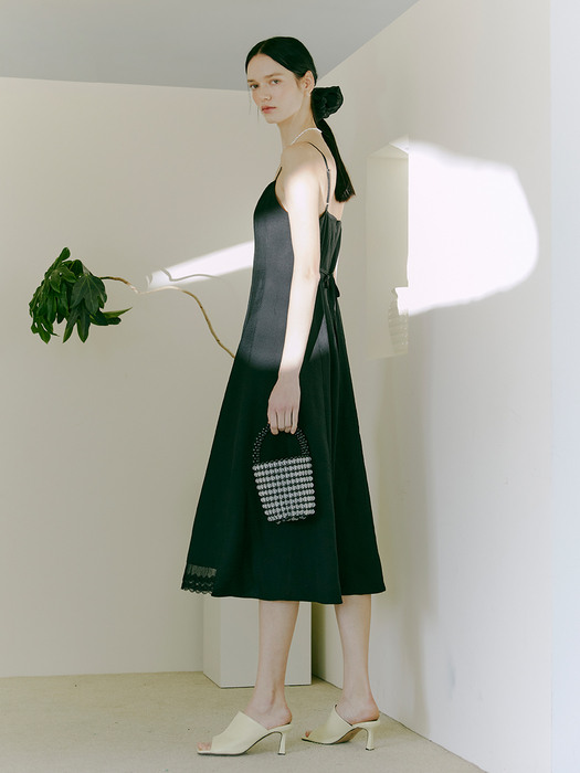 Slip Line Lace Detail Dress, Black