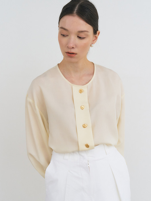 comos 643 gold button blouse (cream)