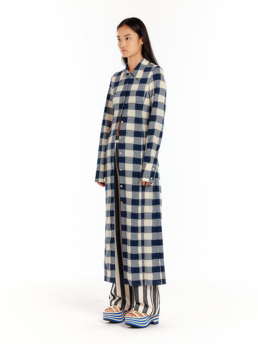 ULYSSA Jersey Shirt Dress - Ivory/Navy Check