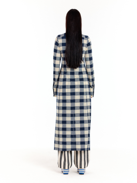 ULYSSA Jersey Shirt Dress - Ivory/Navy Check