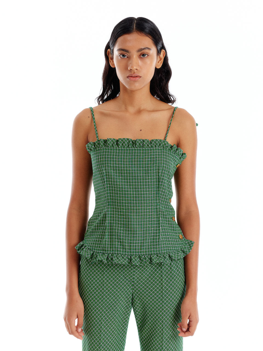 URING Frilled String Top - Green Check