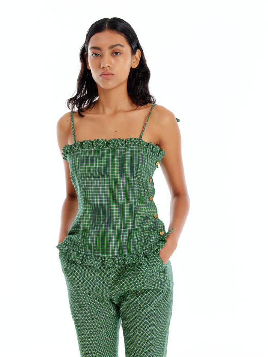 URING Frilled String Top - Green Check