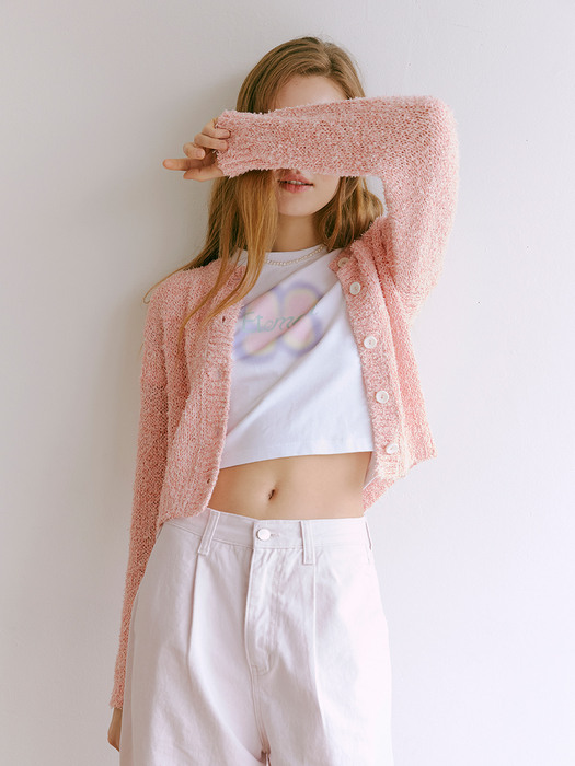 Color Blend Knit Cardigan, Pink