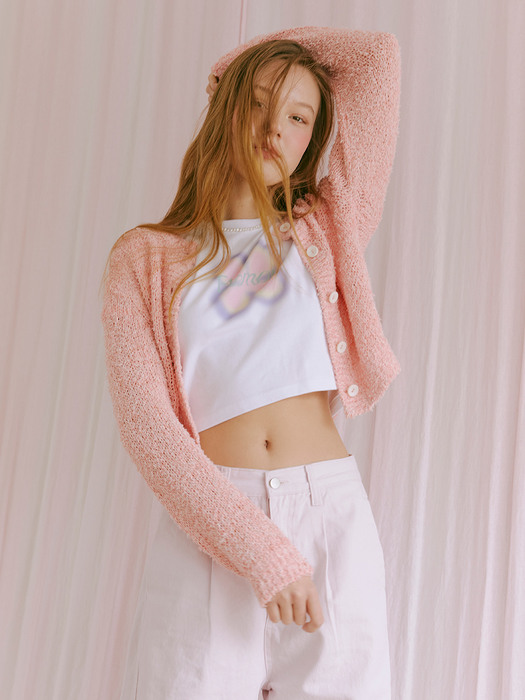 Color Blend Knit Cardigan, Pink