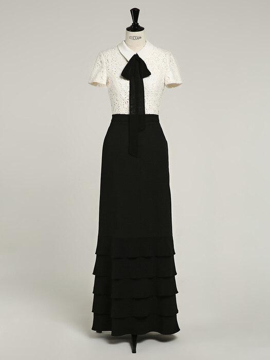 [SET] MARSHA Novah Lace short sleeve top + MARIBEL Ruffle layered maxi skirt 