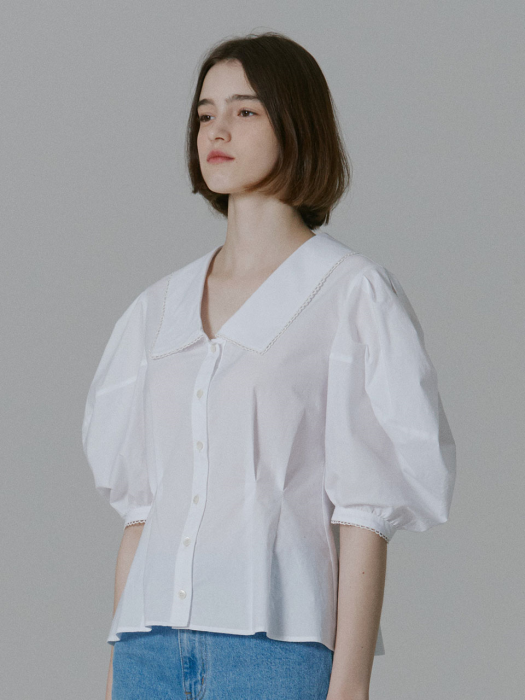 Joie Big Callor Balloon Sleeve Blouse_White