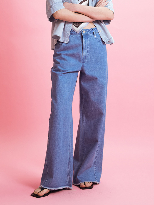 WIDE LEG DENIM PANTS - BLUE