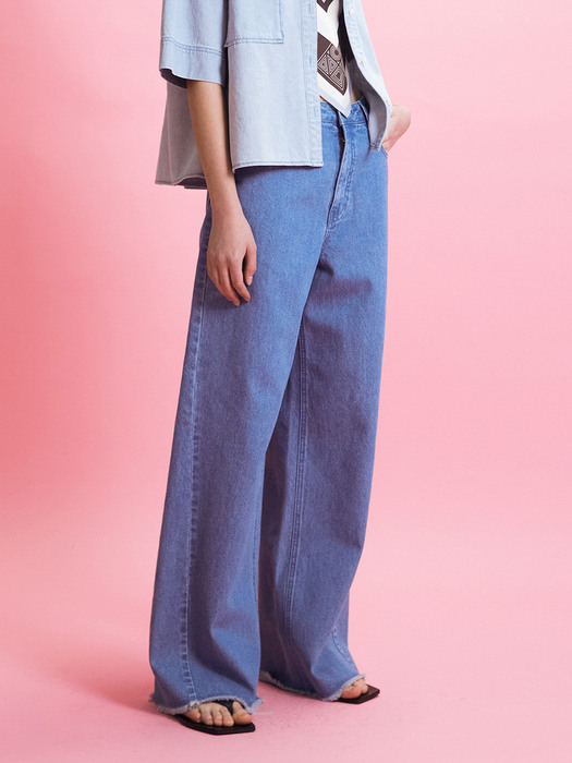 WIDE LEG DENIM PANTS - BLUE