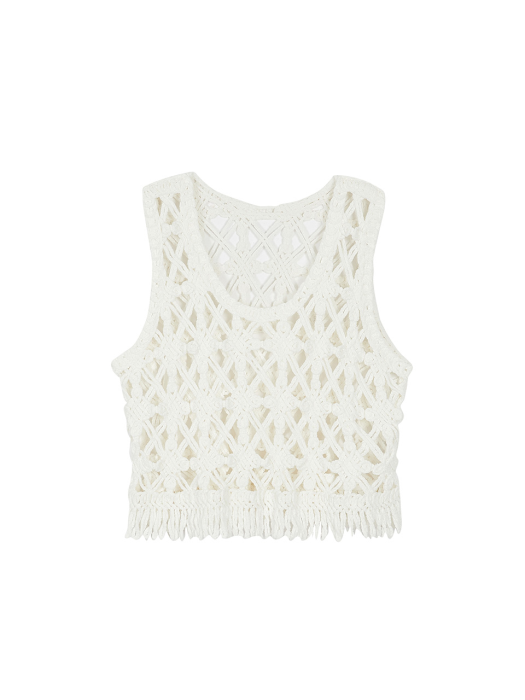 Fringe knit Vest in Cream VK2MV145-9A