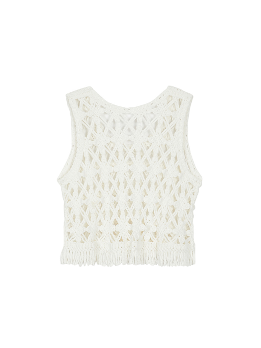 Fringe knit Vest in Cream VK2MV145-9A