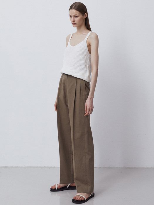 LINEN STANDARD FIT TWO TUCK PANTS-BROWN