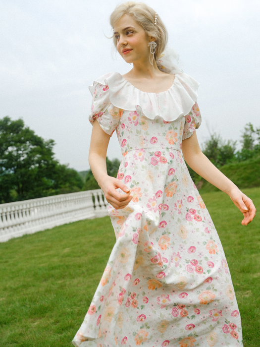 DD travel white wide wing rose dress