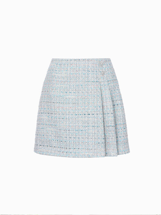 Ellie Tweed Pleats Skirt (Blue)