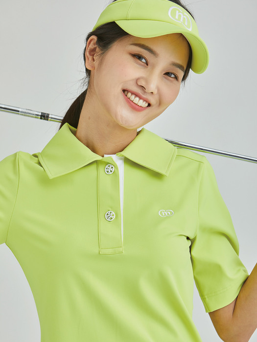 골프 아이스 쿨 루즈 핏 7부소매 라임 티셔츠