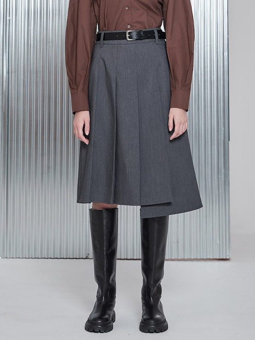 Unbalance Pleats Midi Skirt  Grey (KE2827M023)