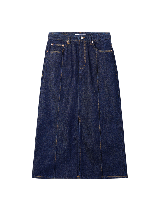 Aube Denim Pin-tuck Skirt_Dark Blue