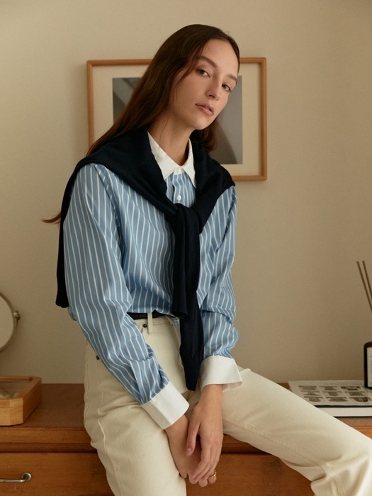 collar point standard shirt - blue stripe