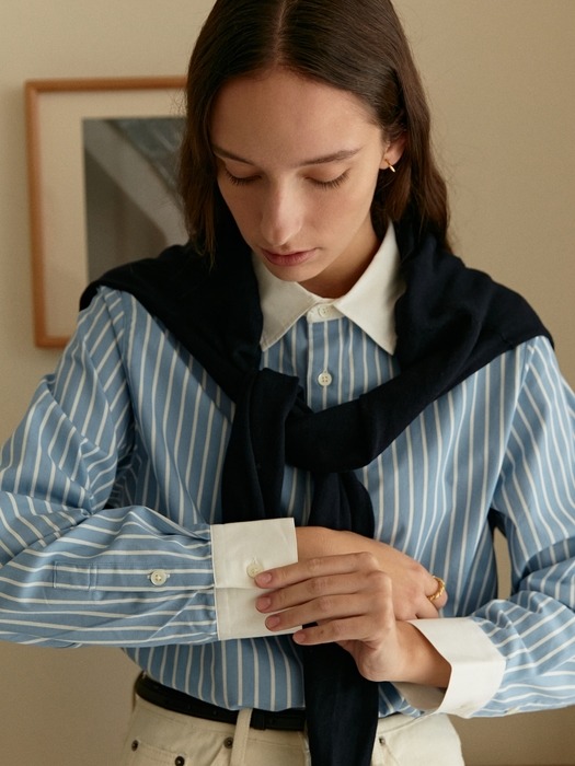 collar point standard shirt - blue stripe