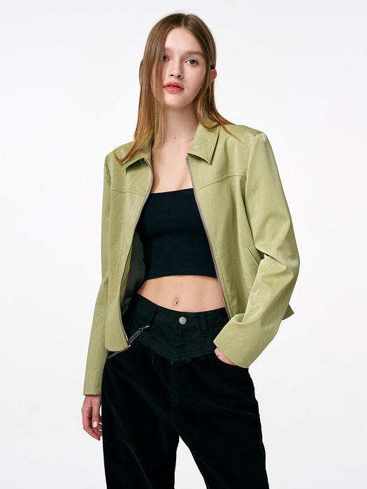 Shimmer Leather Jacket, Olive