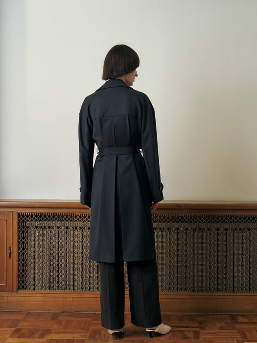 DRAPING WOOL TRENCH COAT WITH DETACHABLE QUILTED INNER LINING, NAVY