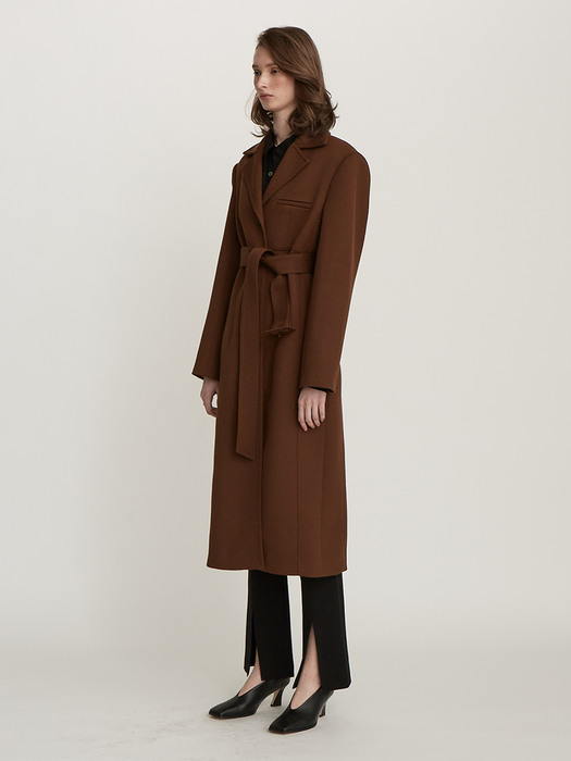 WOOL TWILL SINGLE-BREASTED COAT (BROWN)