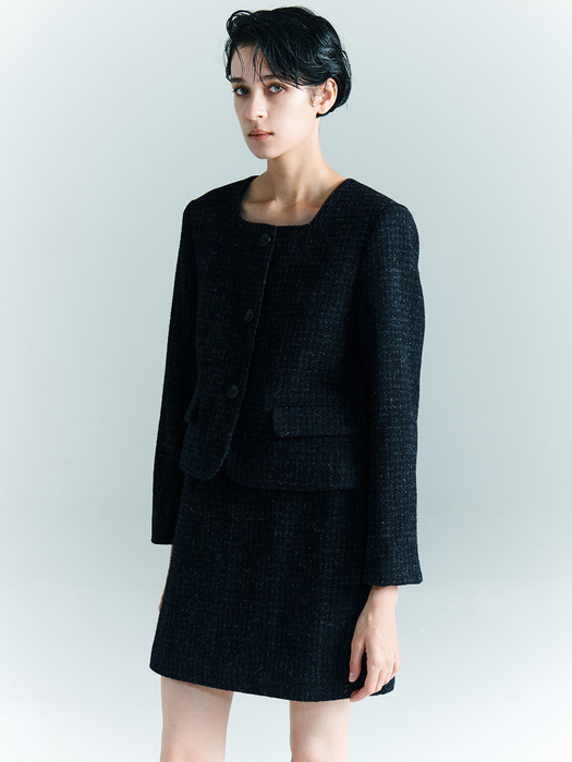 [Tweed] Harris Tweed Collarless Jacket + Skirt