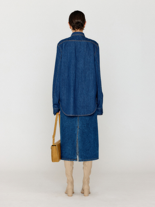 VINA Oversized Denim Shirt - Denim Blue