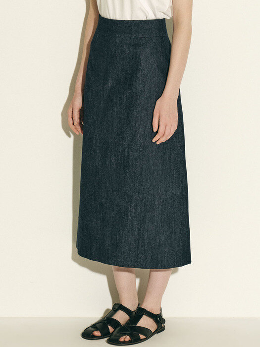 denim A-line midi skirt